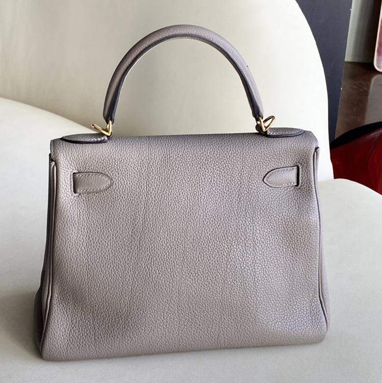 Pre Owned Hermes Gris Asphalte Togo Leather Kelly 28 Top Handle Bag