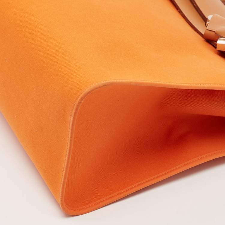 Pre Owned Hermès Orange/Natural Toile and Vache Hunter Herbag Zip 39 Bag