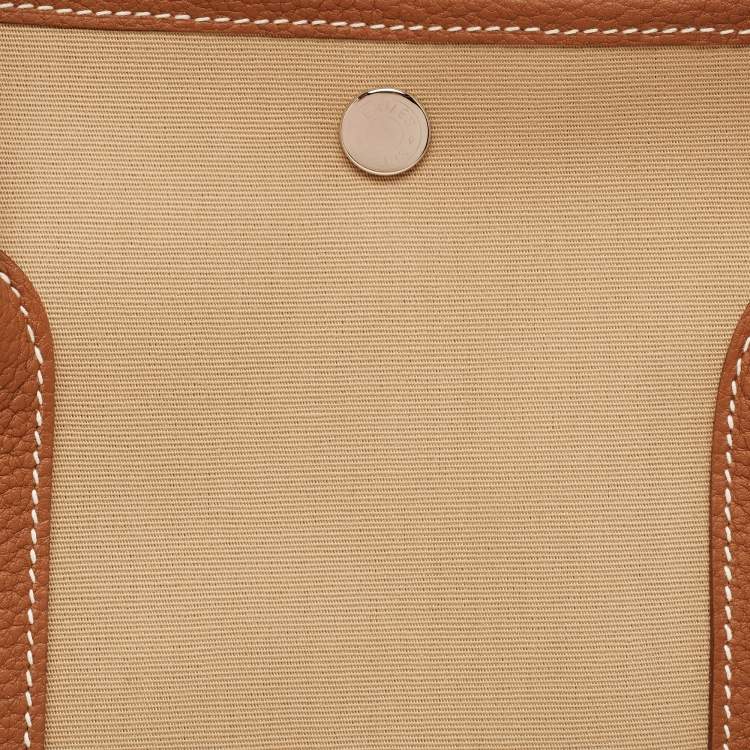 Pre Owned Hermes Trench/Gold Toile H and Negonda Leather Garden Party 36 Bag