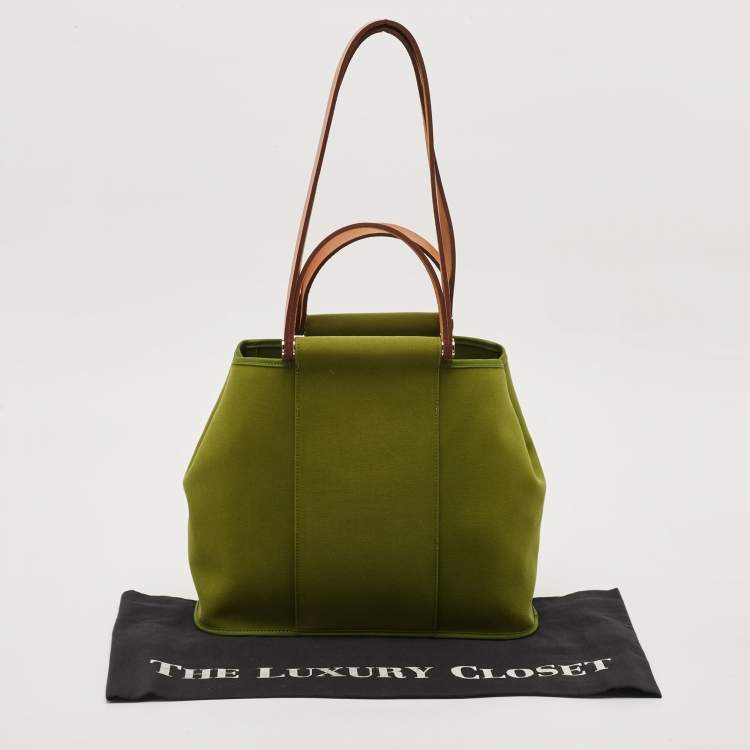 Pre Owned Hermès Pelouse/Natural Toile and Vache Hunter Cabag PM Bag