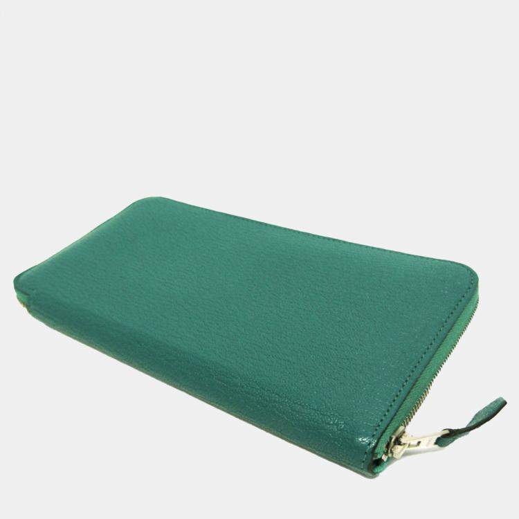 Pre Owned Hermes Green Chevre Myzore Leather Azap Long Wallet
