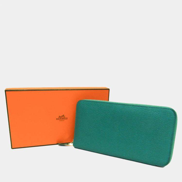 Pre Owned Hermes Green Chevre Myzore Leather Azap Long Wallet