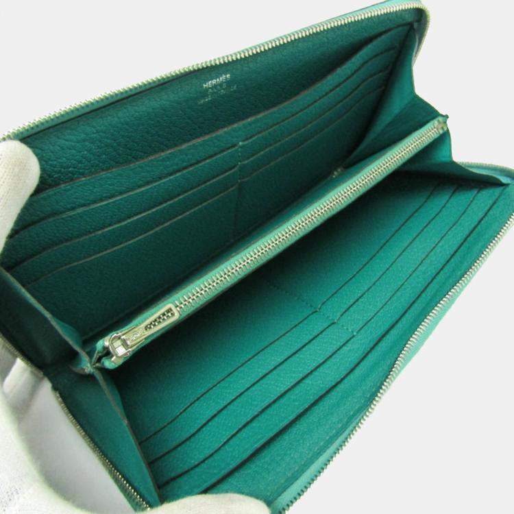 Pre Owned Hermes Green Chevre Myzore Leather Azap Long Wallet