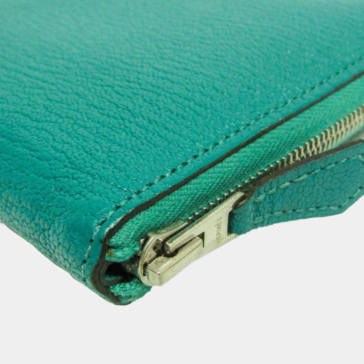 Pre Owned Hermes Green Chevre Myzore Leather Azap Long Wallet