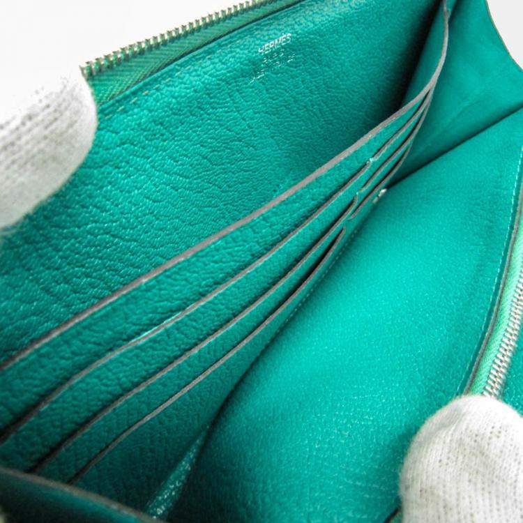 Pre Owned Hermes Green Chevre Myzore Leather Azap Long Wallet