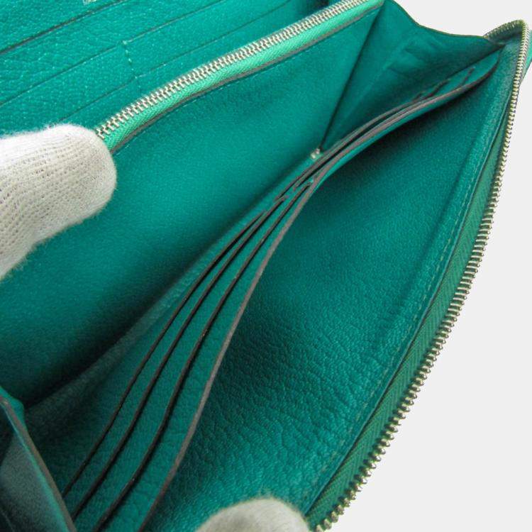 Pre Owned Hermes Green Chevre Myzore Leather Azap Long Wallet