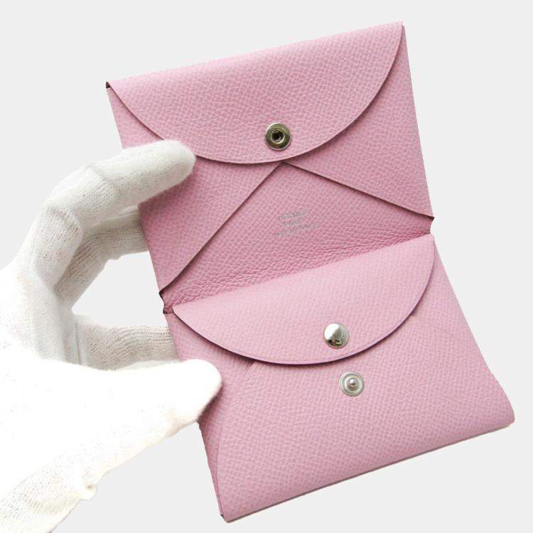 Pre Owned Hermes Pink Epsom Leather Calvi Duo Card Case