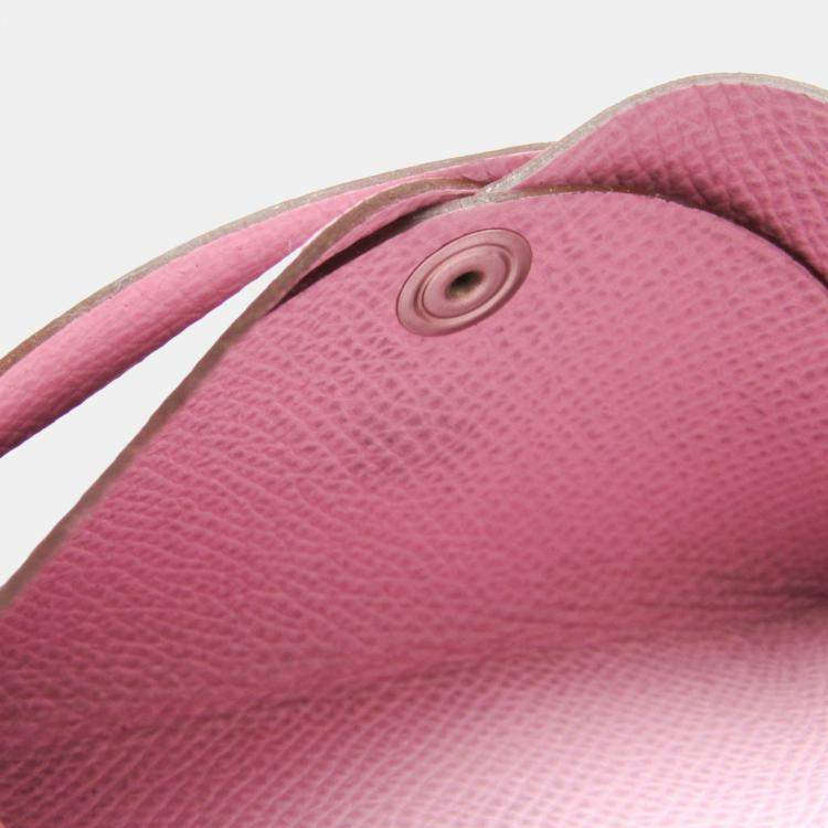 Pre Owned Hermes Pink Epsom Leather Calvi Duo Card Case