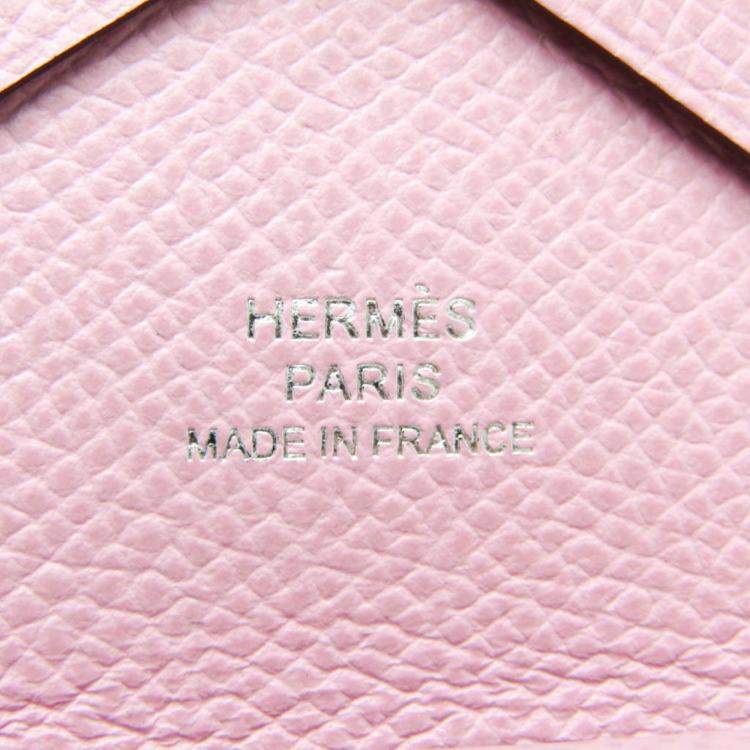 Pre Owned Hermes Pink Epsom Leather Calvi Duo Card Case