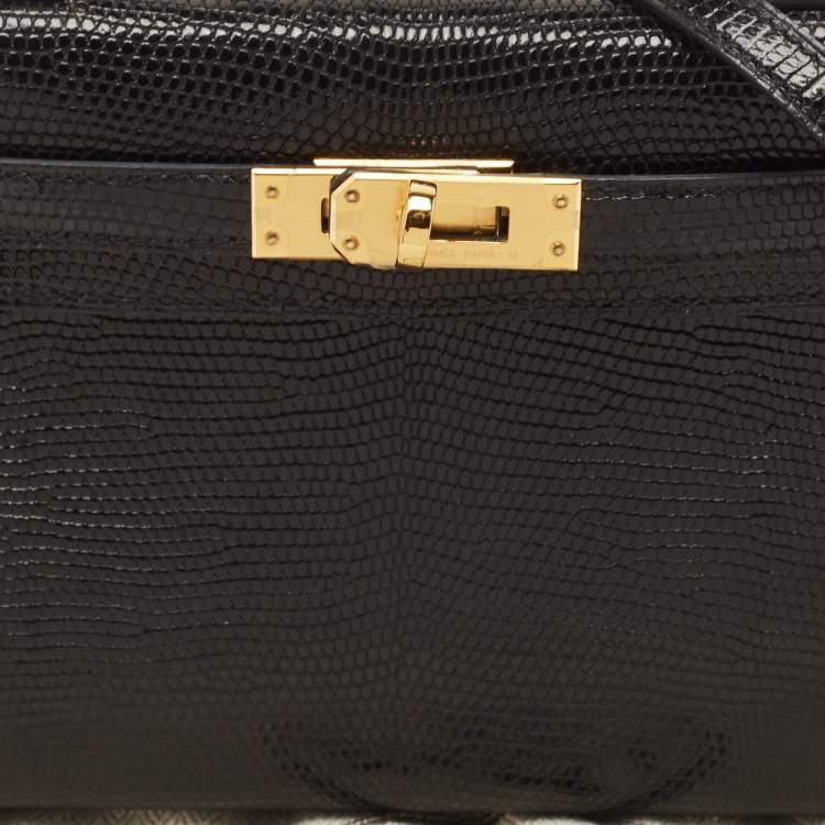 Pre Owned Hermes Noir Lizard Niloticus Gold Finish Mini Kelly II Sellier 20 Bag
