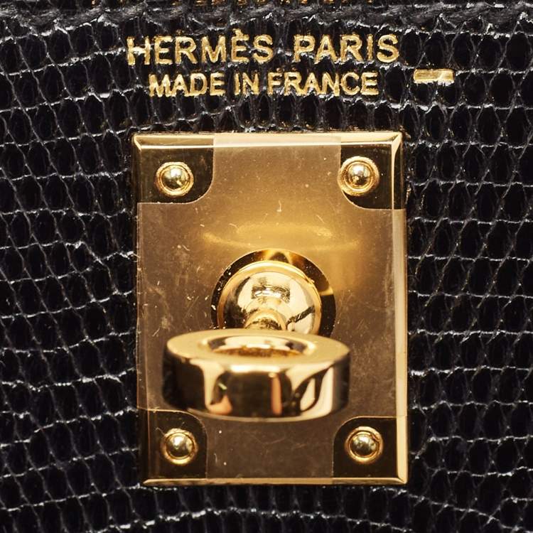 Pre Owned Hermes Noir Lizard Niloticus Gold Finish Mini Kelly II Sellier 20 Bag