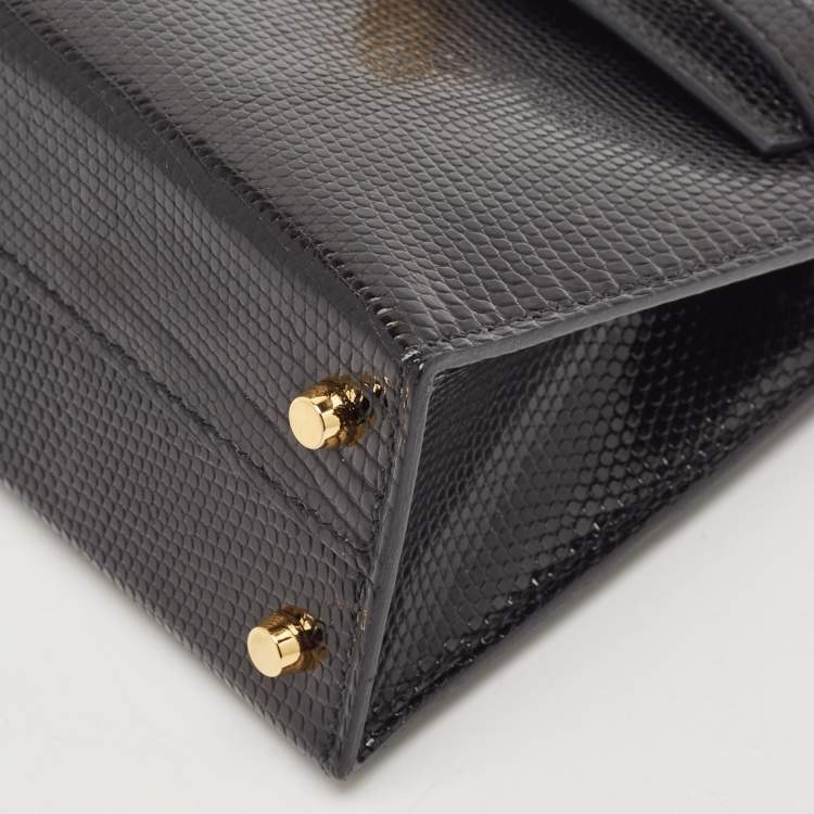 Pre Owned Hermes Noir Lizard Niloticus Gold Finish Mini Kelly II Sellier 20 Bag