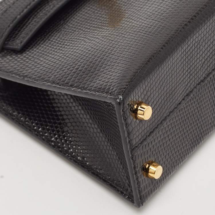 Pre Owned Hermes Noir Lizard Niloticus Gold Finish Mini Kelly II Sellier 20 Bag