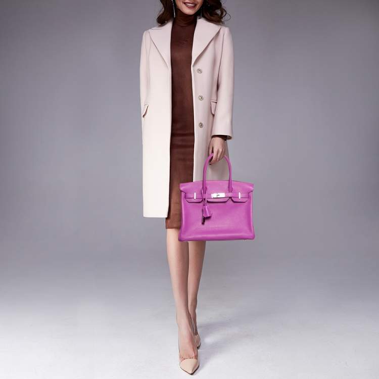 Pre Owned Hermes Magnolia Evercolor Leather Palladium Finish Birkin 30 Bag