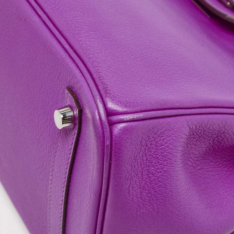 Pre Owned Hermes Magnolia Evercolor Leather Palladium Finish Birkin 30 Bag