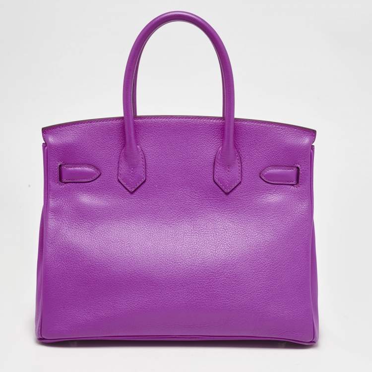 Pre Owned Hermes Magnolia Evercolor Leather Palladium Finish Birkin 30 Bag