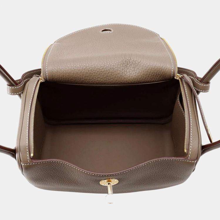 Pre Owned Hermes Etoupe Taurillon Clemence Lindy 26 Shoulder Bag