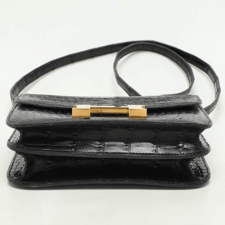 Pre Owned Hermes Black Crocodile Porosus Constance Gold Finish Constance 18 Bag