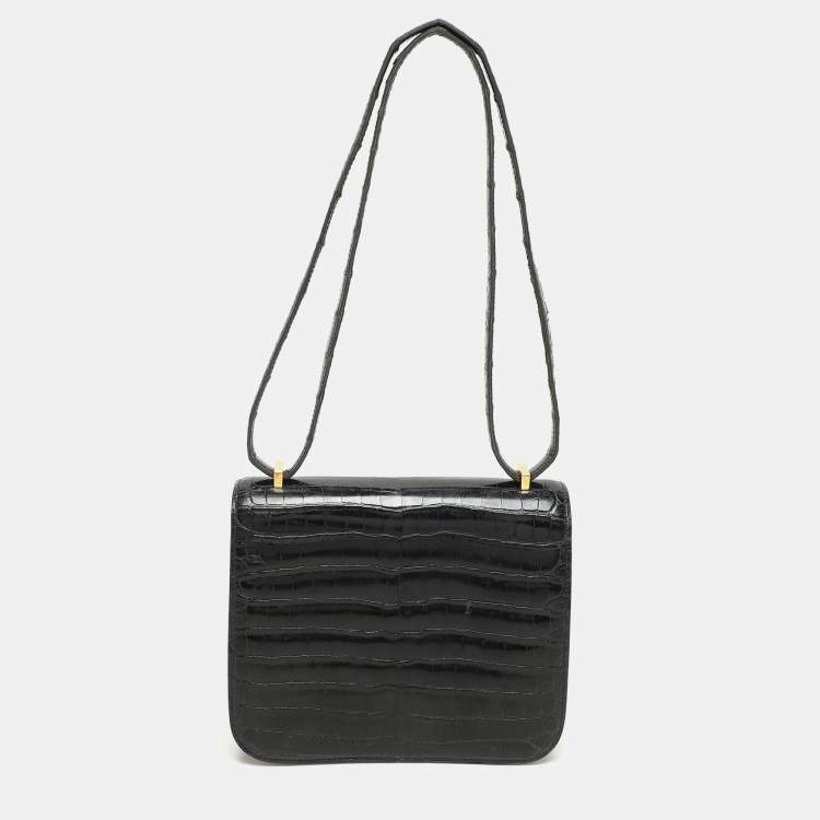 Pre Owned Hermes Black Crocodile Porosus Constance Gold Finish Constance 18 Bag