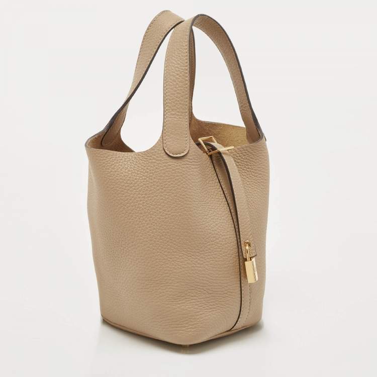 Pre Owned Hermes Beige Marfa Taurillon Clemence Leather Picotin Lock 18 Bag