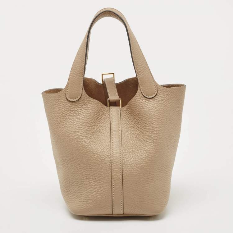 Pre Owned Hermes Beige Marfa Taurillon Clemence Leather Picotin Lock 18 Bag