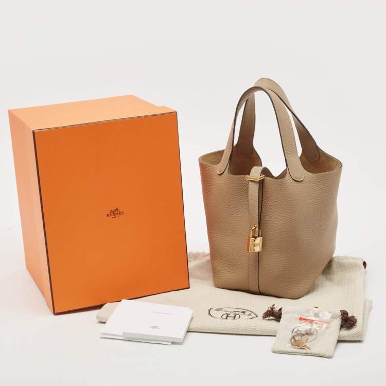 Pre Owned Hermes Beige Marfa Taurillon Clemence Leather Picotin Lock 18 Bag
