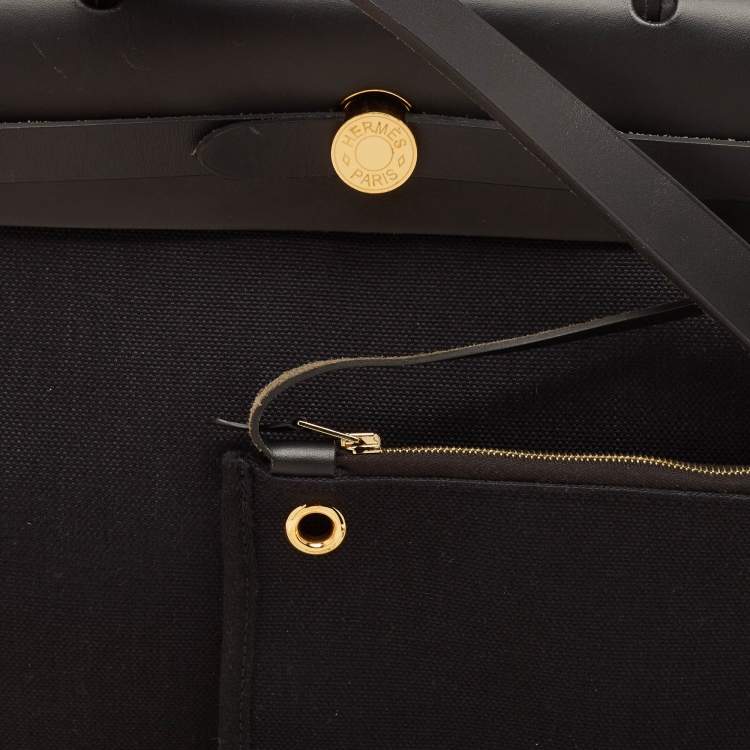 Pre Owned Hermes Noir Toile Militaire and Vache Hunter Herbag 31 Bag