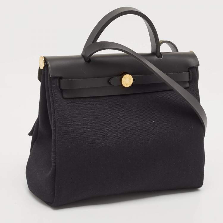 Pre Owned Hermes Noir Toile Militaire and Vache Hunter Herbag 31 Bag