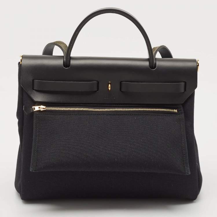 Pre Owned Hermes Noir Toile Militaire and Vache Hunter Herbag 31 Bag
