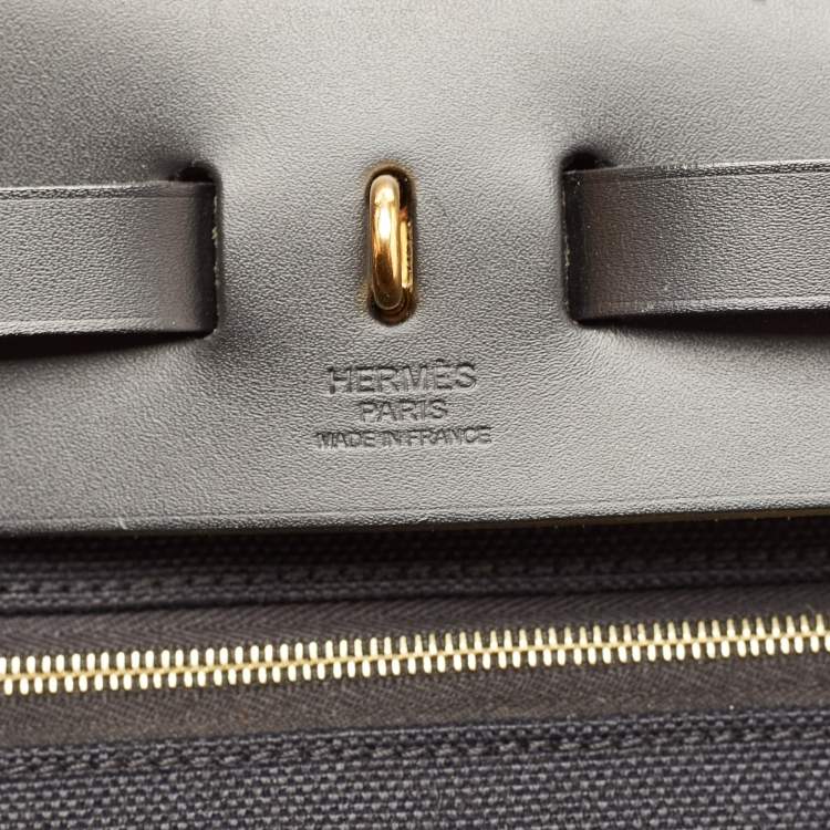 Pre Owned Hermes Noir Toile Militaire and Vache Hunter Herbag 31 Bag