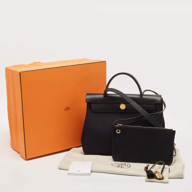 Pre Owned Hermes Noir Toile Militaire and Vache Hunter Herbag 31 Bag