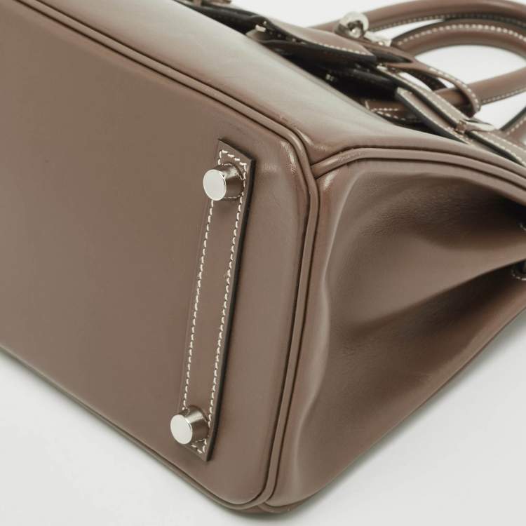 Pre Owned Hermes Etoupe Tadelakt Leather Palladium Finish Birkin 25 Bag