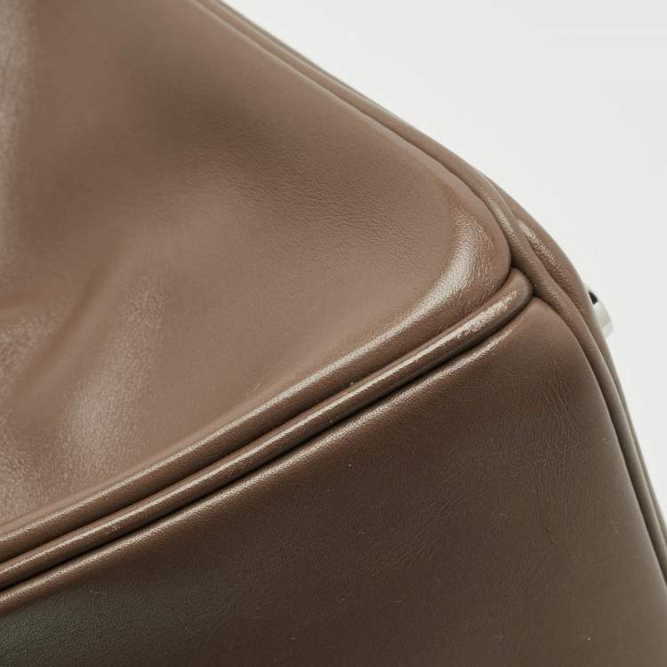 Pre Owned Hermes Etoupe Tadelakt Leather Palladium Finish Birkin 25 Bag