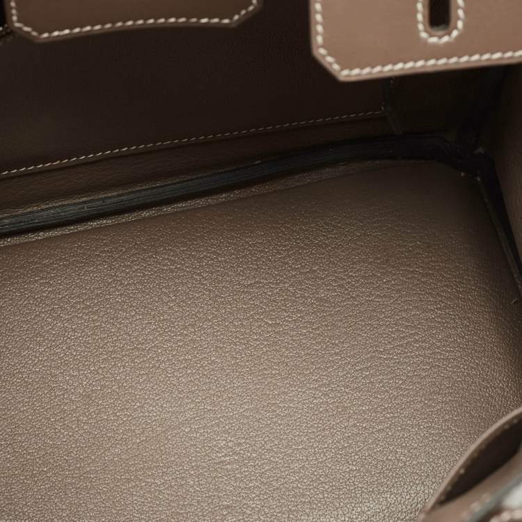 Pre Owned Hermes Etoupe Tadelakt Leather Palladium Finish Birkin 25 Bag