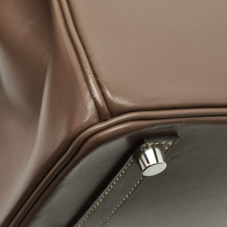 Pre Owned Hermes Etoupe Tadelakt Leather Palladium Finish Birkin 25 Bag