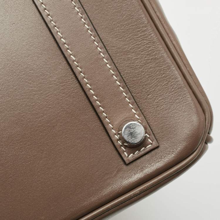 Pre Owned Hermes Etoupe Tadelakt Leather Palladium Finish Birkin 25 Bag