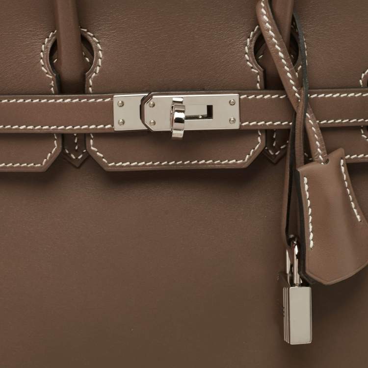 Pre Owned Hermes Etoupe Tadelakt Leather Palladium Finish Birkin 25 Bag