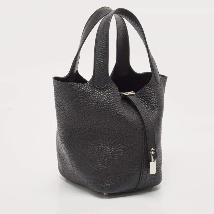 Pre Owned Hermes Noir Taurillon Clemence Leather Picotin Lock 18 Bag