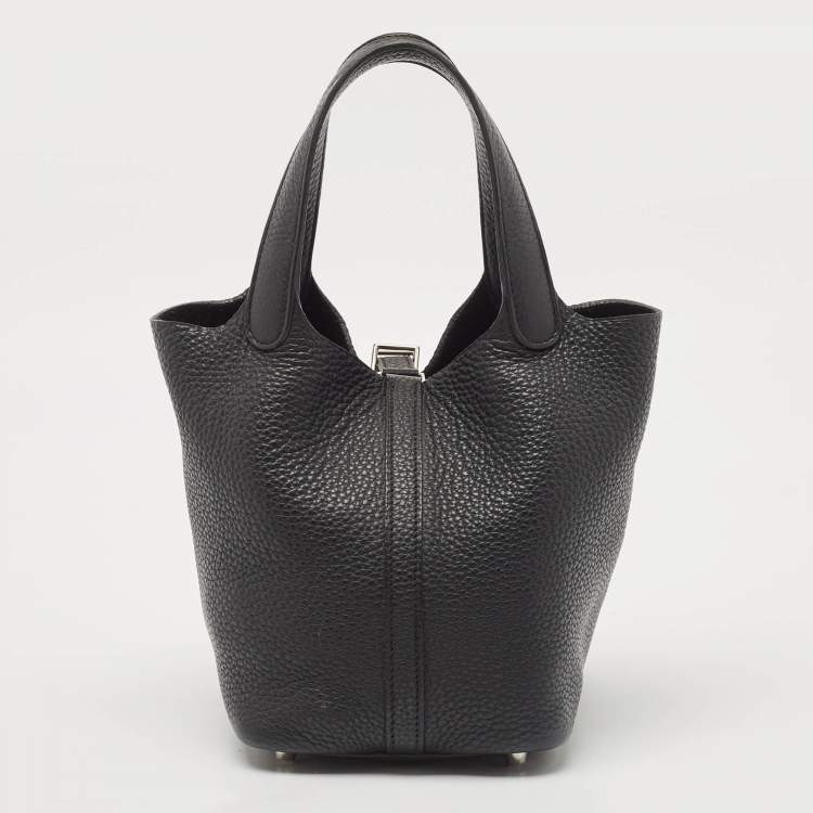 Pre Owned Hermes Noir Taurillon Clemence Leather Picotin Lock 18 Bag