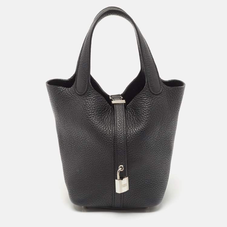 Pre Owned Hermes Noir Taurillon Clemence Leather Picotin Lock 18 Bag