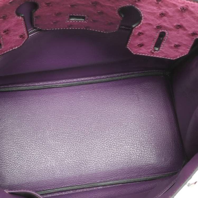 Pre Owned Hermes Violet Ostrich Leather Palladium Finish Birkin 30 Bag