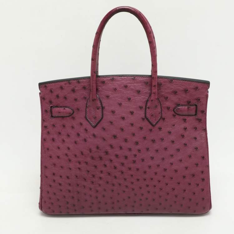 Pre Owned Hermes Violet Ostrich Leather Palladium Finish Birkin 30 Bag