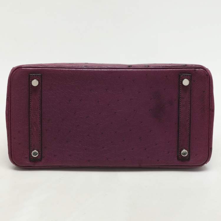 Pre Owned Hermes Violet Ostrich Leather Palladium Finish Birkin 30 Bag