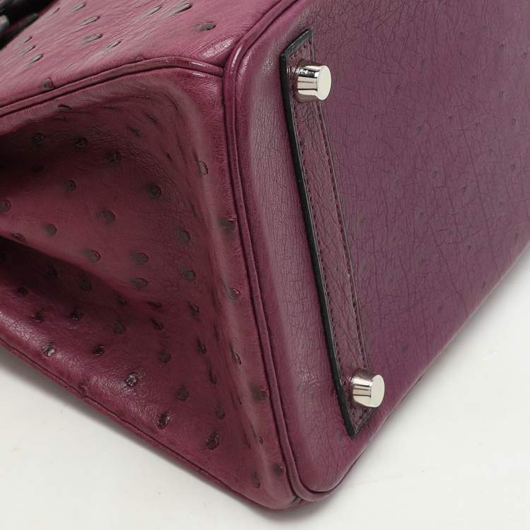 Pre Owned Hermes Violet Ostrich Leather Palladium Finish Birkin 30 Bag