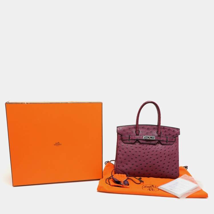 Pre Owned Hermes Violet Ostrich Leather Palladium Finish Birkin 30 Bag