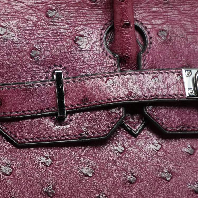 Pre Owned Hermes Violet Ostrich Leather Palladium Finish Birkin 30 Bag