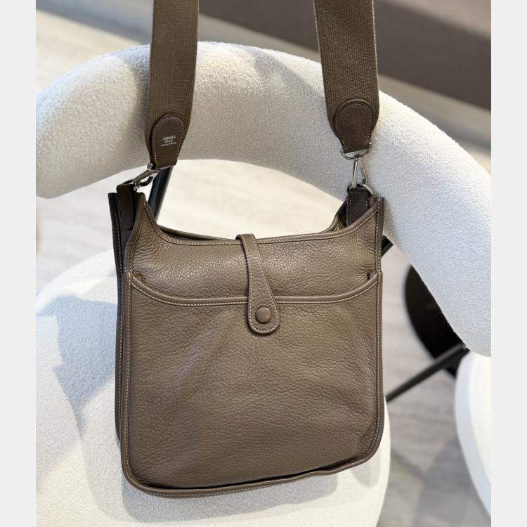 Pre Owned Hermes Etoupe Clemence Leather Evelyne 29 Crossbody Bag