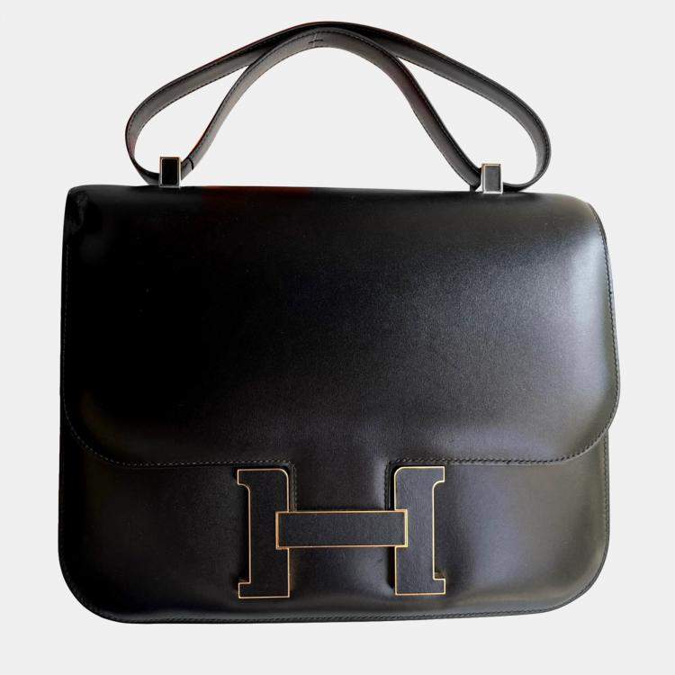 Pre Owned Hermes Black Box Calf Leather Constance 30 Shoulder Bag