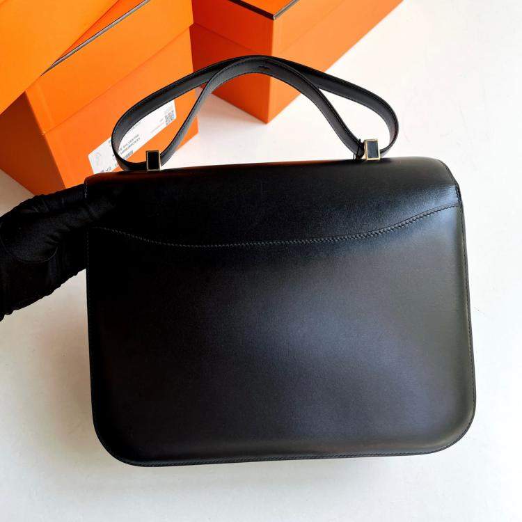 Pre Owned Hermes Black Box Calf Leather Constance 30 Shoulder Bag