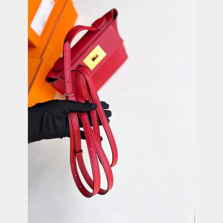 Pre Owned Hermes Mini Red Clemence Leather 24/24 Shoulder Bag